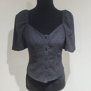 Topshop Sweetheart Neckline Eyelet Blouse with Princess Sleeves Size 2 Black